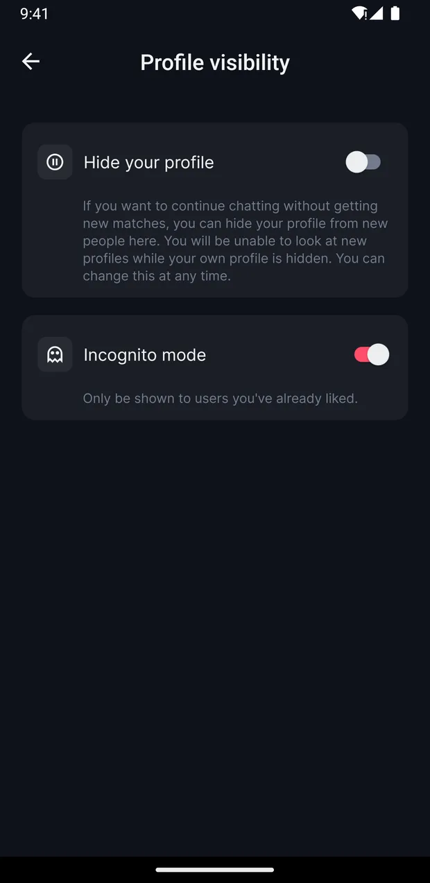Incognito, so you only surface to people you already liked