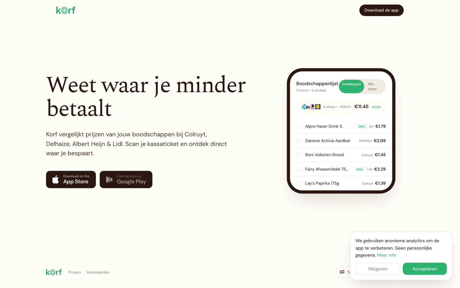 Korf: Scan a receipt, find out where the same basket costs less. L